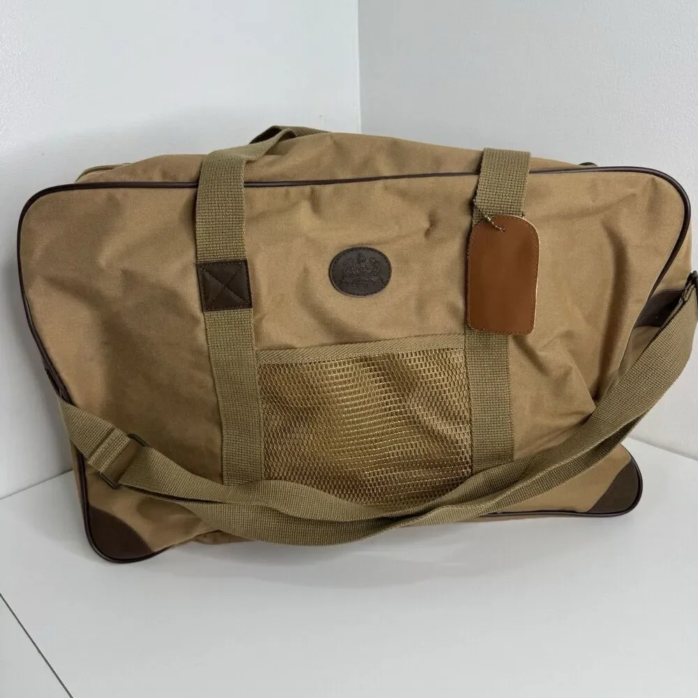 Vtg Polo Ralph Lauren Tan Canvas Weekender Shoulder Strap Double Handles Bag